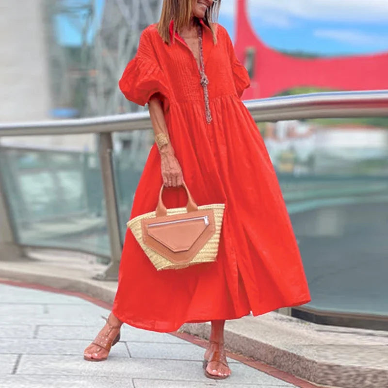 Plus Size 5XL VONDA Elegant Party Wedding Dress Women Autumn 3/4 Lantern Sleeve Pleated Maxi Sundress Casual Fashion Long Robe