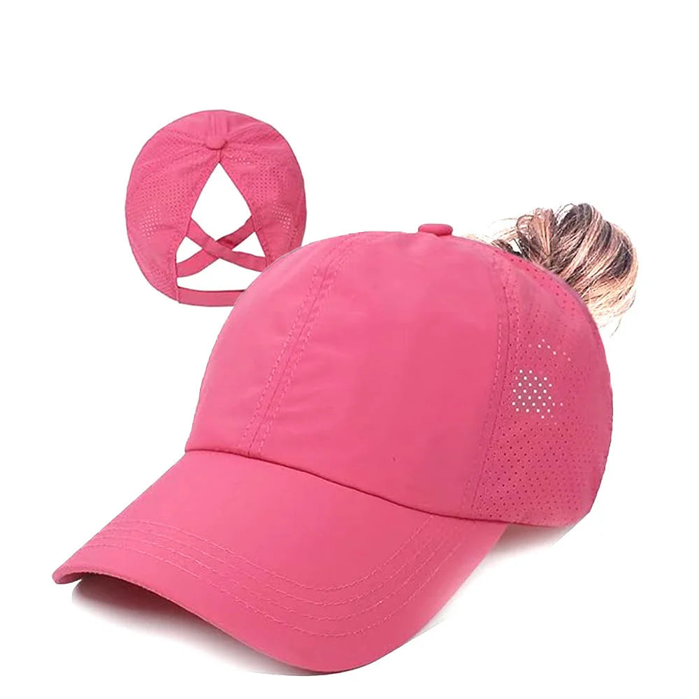 Quick Drying Trucker Hats 1pc Womens Criss Cross Ponytail Baseball Cap Adjustable High Messy Bun Ponycap Unisex Adult