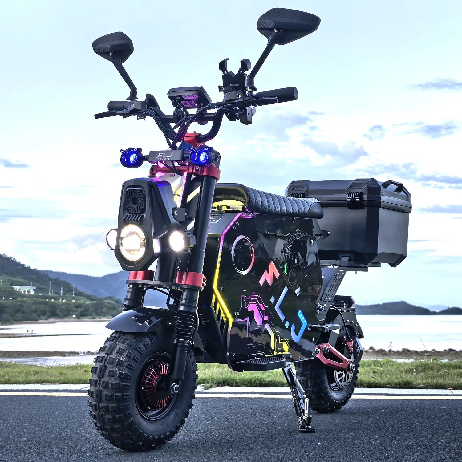 US Stock FLJ Scooter 72V 12000W Electric Scooter with 14 inch Off Road Fat Tire Removable Battery and App Function Scooter