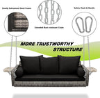 Outdoor Garden Yard Lawn Porch Swing, Wicker, Black Grey Rattan, 3 Person, Cushion, Cup Holder