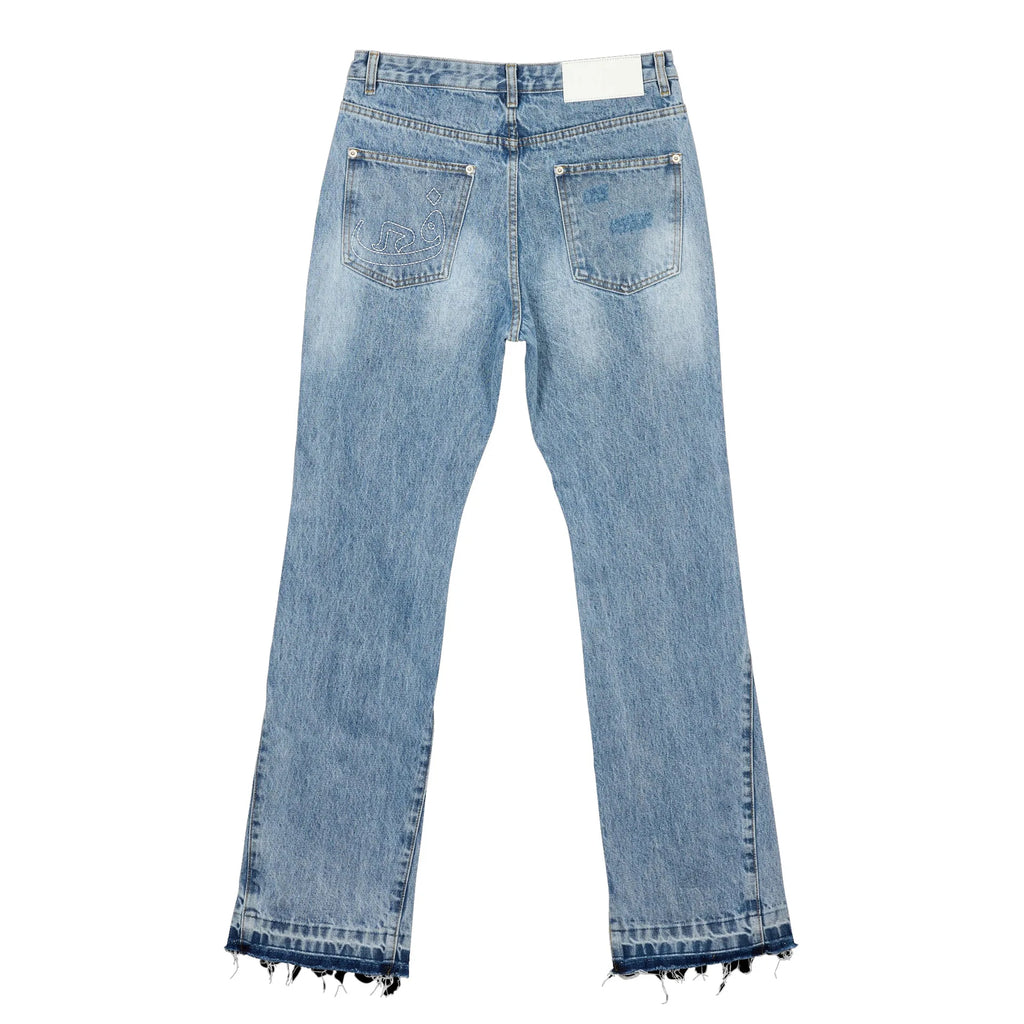 American Vintage Washed Jeans Men Women Retro Distressed Raw Hem Flare Denim Pants Y2K Grunge Streetwear Loose Hip Hop Trousers 2026