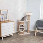 Indoor 2-Story Cat Condo, Sisal Posts, Brown, Removable Bed for Easy Clean
