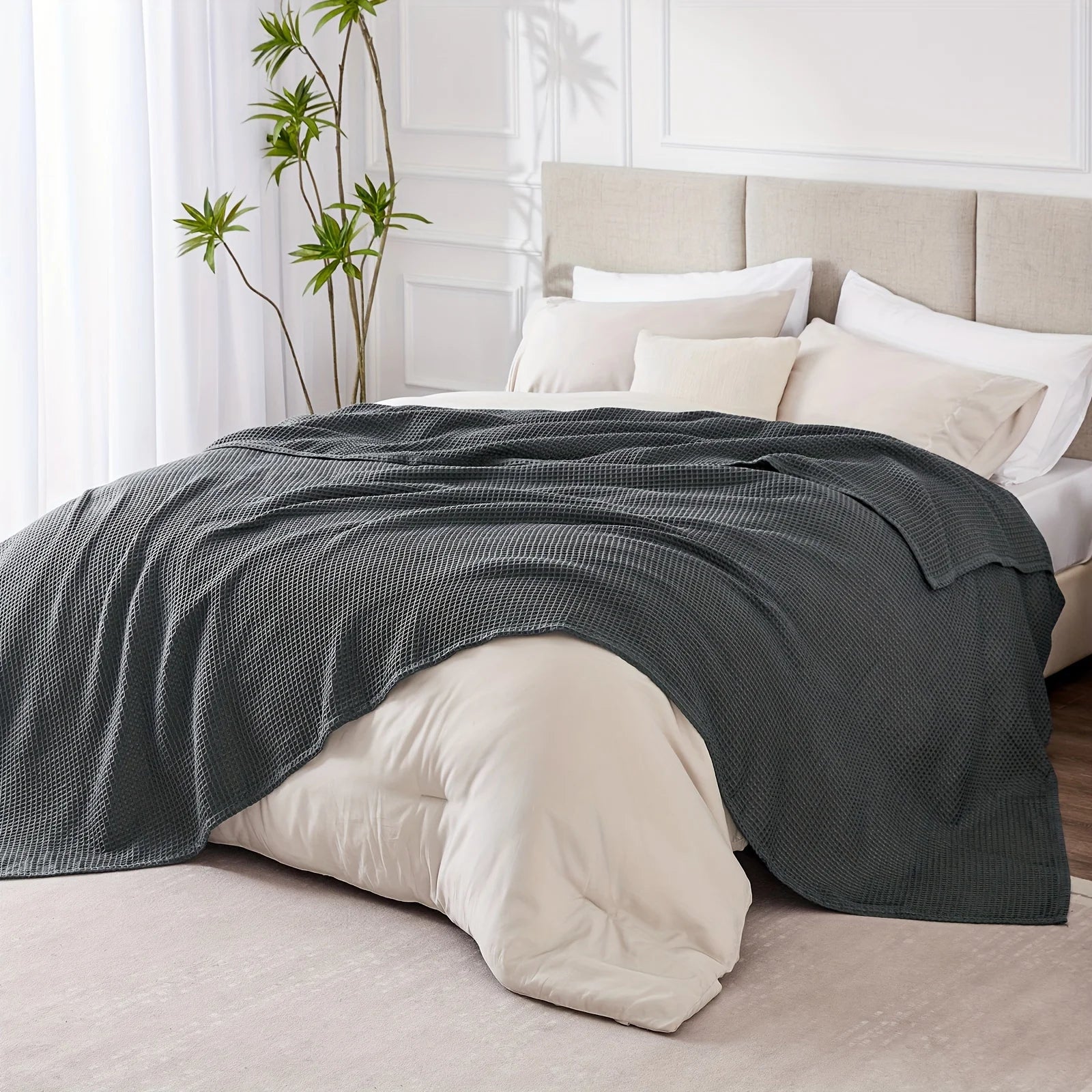 1pc Lightweight Waffle Weave Cooling Blanket for Hot Sleepers, Breathable Summer Blanket Full/Queen Size, Cozy Woven Textured Blanket for Couch Bed Sofa Home Decor