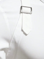 Men's Solid White Long Sleeve Shirt with Strap Detail, Slim Fit for Office or Casual Wear