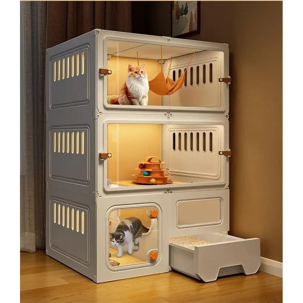 Indoor Large Cat Enclosure with Litter Box and Transparent Door (105x45x70cm)
