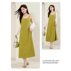 Original Black White Chiba Pleated Suspender Slimming Dress Women Casual Loose Drooping All-Match Dress