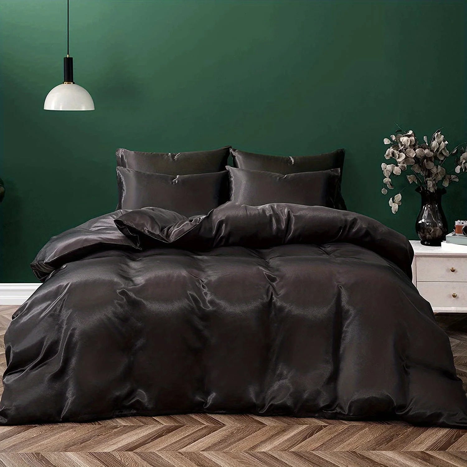 Satin Solid Color Ultra-Soft 3-Piece Duvet Cover Set, Cool and Super Soft Solid Color Bedding Set with Pillowcases, Skin-Friendly and Suitable for All Seasons, Bedroom Home Decor (Duvet Not Included)