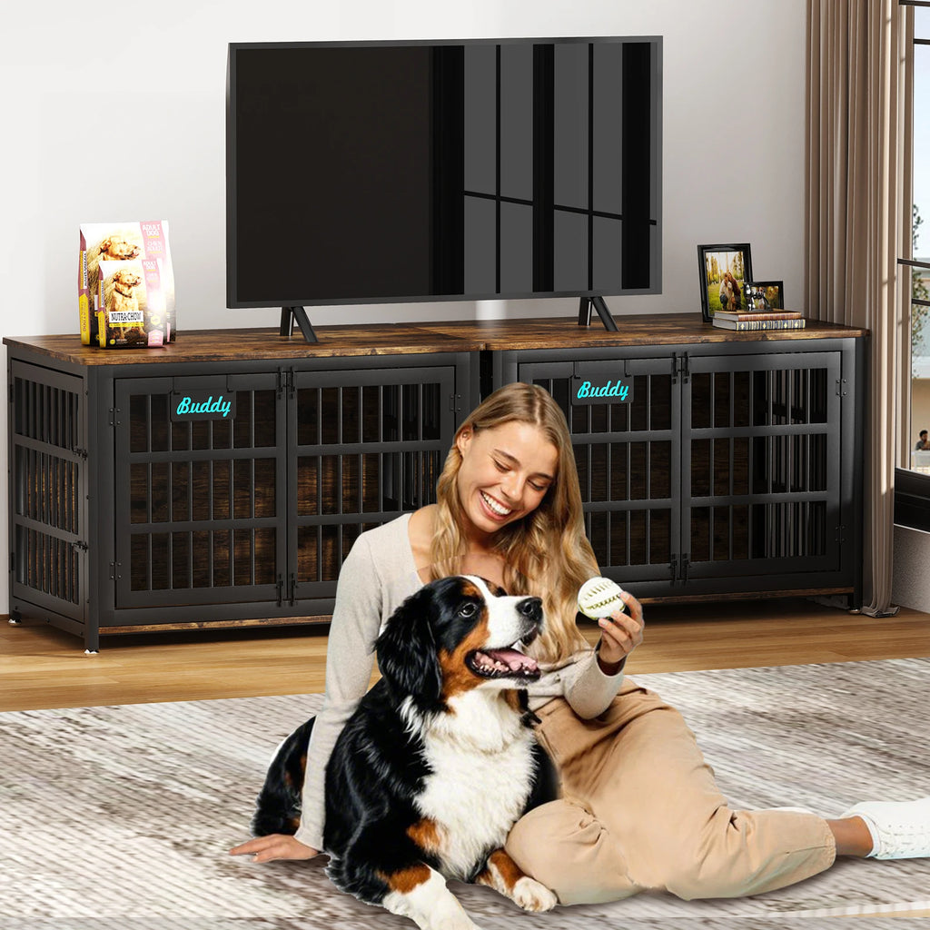 Dog Crate Furniture with Casters,Heavy Duty Dog Kennel Indoor for Large and Medium Dogs,Decorate House as TV Stand,Bedside Table