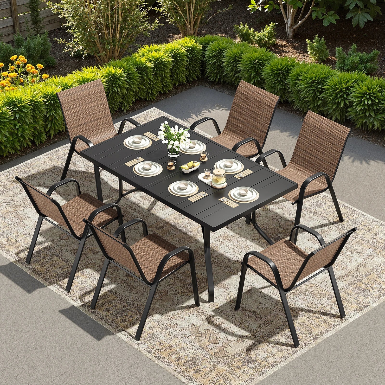 Farini 7-Piece Outdoor Dining Set for 6, Patio Table with 6 Chairs, Garden Furniture for Backyard, Deck, Poolside