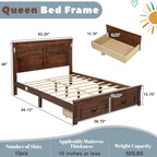Farmhouse Queen Platform Bed Frame 46" Tall Headboard Solid Wood 2 Storage Drawers LED USB Charging No Box Spring Walnut Custom