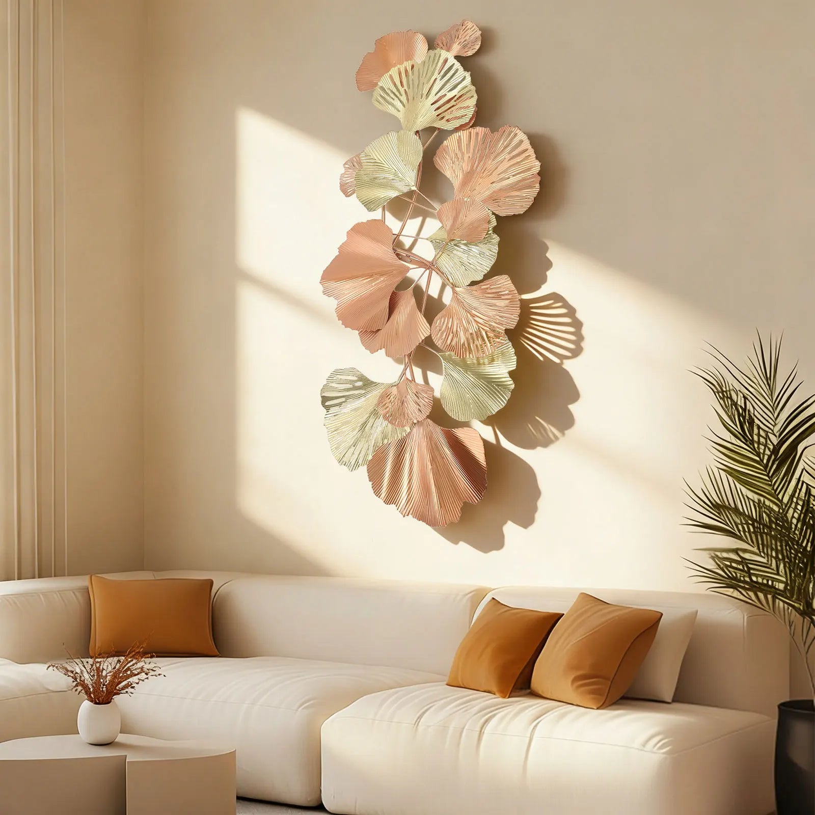Large Ginkgo Leaf Metal Art, Metal Wall Decor, Handmade Iron Wall Hanging for Living Room Bedroom 54x24 Inch