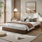 Queen Bed Frame, Wood Platform Bed with Sturdy Wooden Slats, Modern Minimalist Design, No Box Spring Needed, Easy Assembly, Walnut