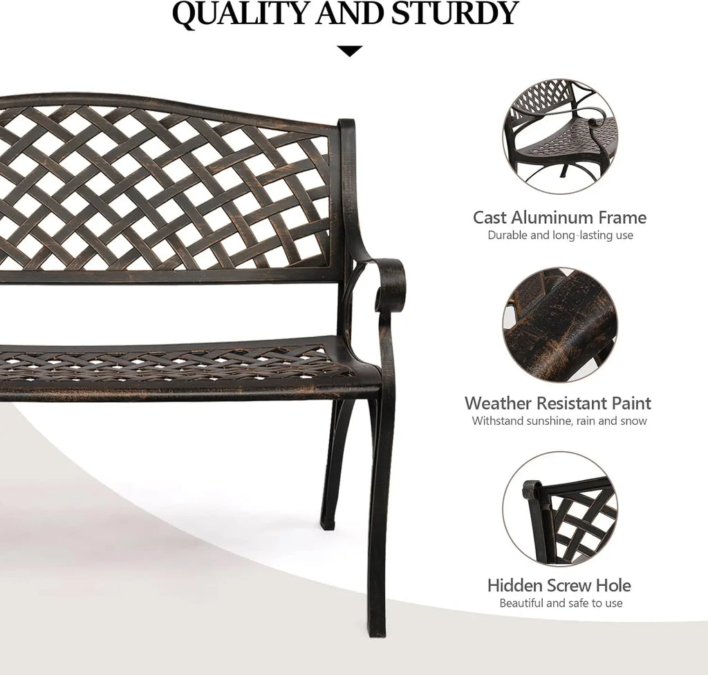 Outdoor Patio, Garden, Yard, Lawn, Entryway, Deck - Anti-Rust Cast Iron & Cast Aluminum Frame, Brown - Ideal for Outdoor Decor