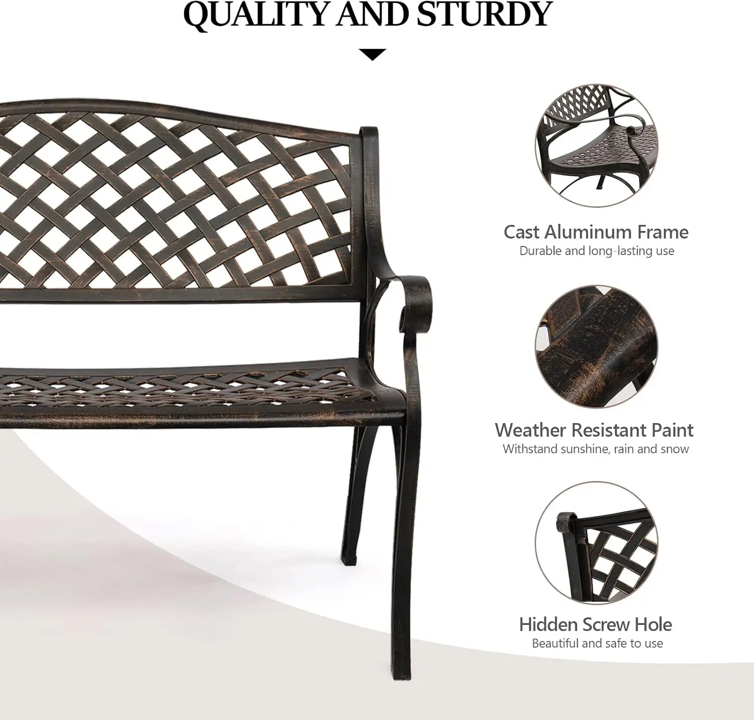 Outdoor Patio, Garden, Yard, Lawn, Entryway, Deck - Anti-Rust Cast Iron & Cast Aluminum Frame, Brown - Ideal for Outdoor Decor