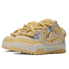 Q-AND Women Kawaii Cheese Yellow Chunky Platform Skate Sneakers with Cheese Pendant, Thick Height Increasing Sole Casual Walking Shoes, Wear Resistant Non Slip Rubber Outsole Cute Streetwear Footwear