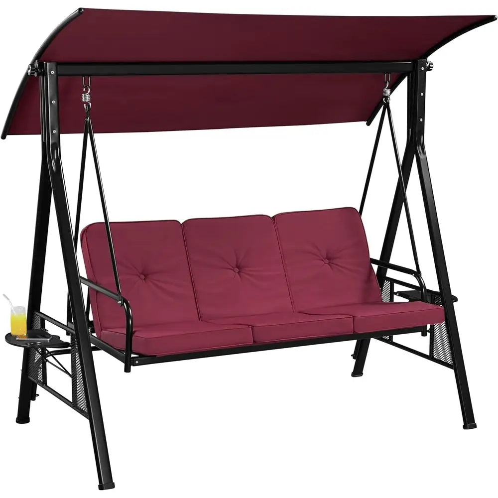 Weather-Resistant 3-Seat Outdoor Patio Swing Chair, Deluxe Porch Swing for Garden, Poolside, and Balcony