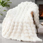Faux Fur Throw Blanket for Couch, 1000 GSM Cozy Fuzzy Fluffy Soft Plush Thick Bubble Sherpa Blanket for Sofa Bedroom Living Room