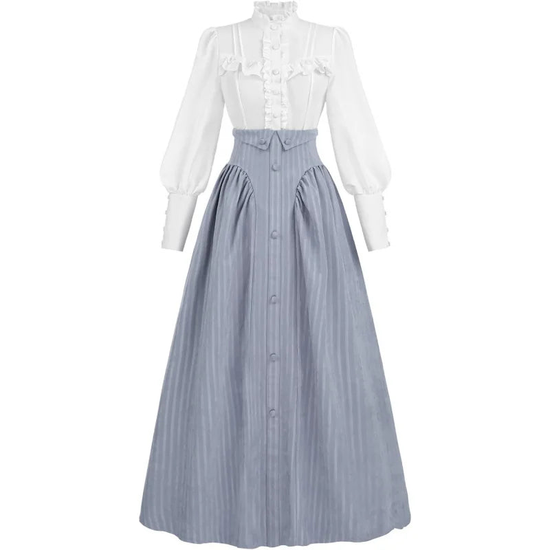 Victorian Dress for Women Edwardian Renaissance Costume Medieval Vintage 1800s Blouse Dresses 2 Piece
