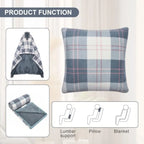 Wearable Blanket Compact Pillow 2-in-1, Lap Blanket Poncho with Button Plaid Throw Cushion for Home Office Sofa