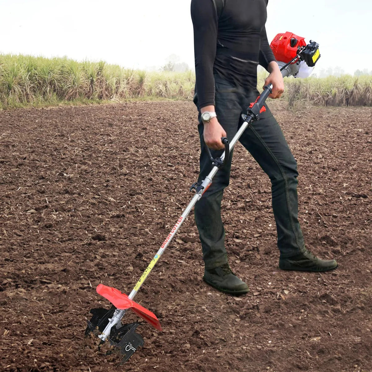 51.7CC 2-Stroke Small Tiller Cultivator, Gas Powered Rototiller Tiller,Engine Air-Cooled and Cordless Design,9.8In Tilling Width
