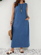 Mature Denim Plus Size Women Loose Fit Denim Sleeveless Shift Dress,Valentine's Day,Summer,Carnival,Beach,Party,Elegant Party