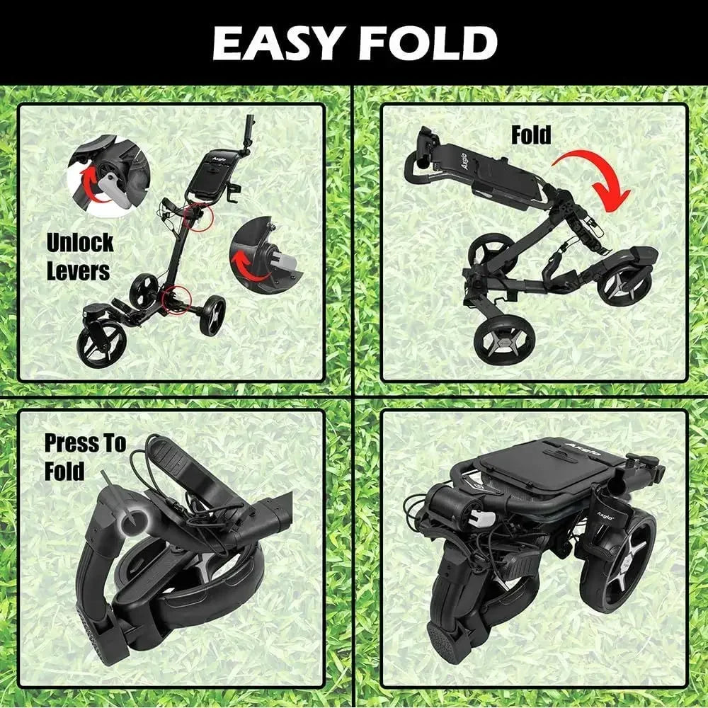 3-Wheel Golf Push Cart with 360° Swivel Front Wheel, Lightweight & Durable, Foldable for Easy Storage, Hand & Dual Brake System,