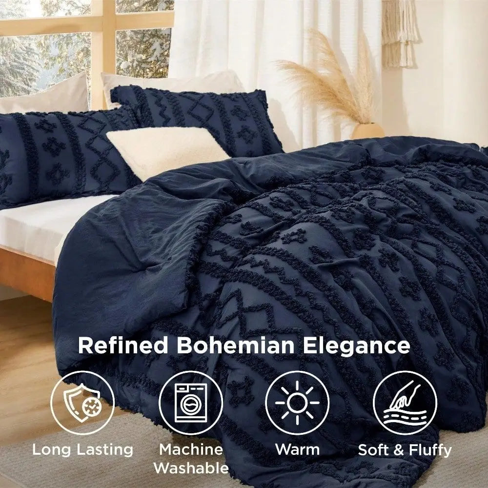 Boho Style Embroidery Bedding Set, Tufted Comforter for Room Decoration, Practical Supplies for Dorm & Apartment, Nice Present for Graduation and Back To School