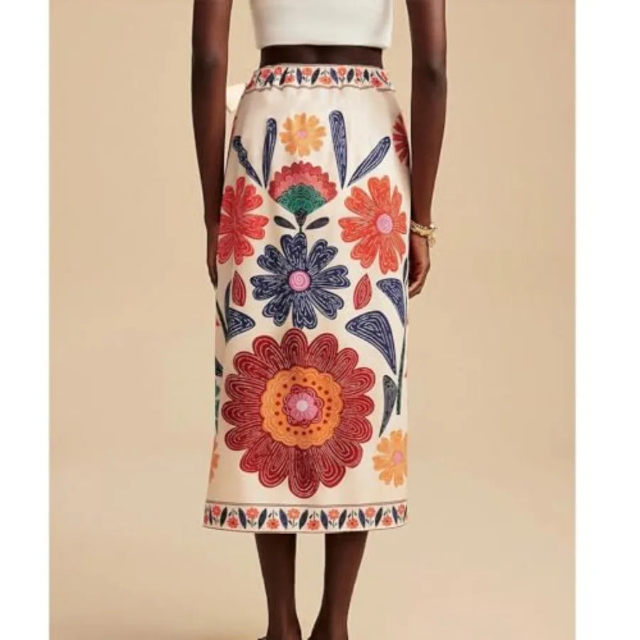 Womens Floral Wrap Midi Skirt Summer Adjustable Tie Side Casual High Waist A Line Beach Boho Long Fla Skirts