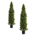 Artificial Topiary Cedar Trees 60 inch 2 Set Faux Pine Shrubs Plants Fake Silk Tree Look Real Easy Assembly for Decor Front Por