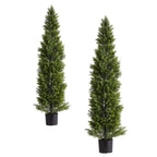 Artificial Topiary Cedar Trees 60 inch 2 Set Faux Pine Shrubs Plants Fake Silk Tree Look Real Easy Assembly for Decor Front Por