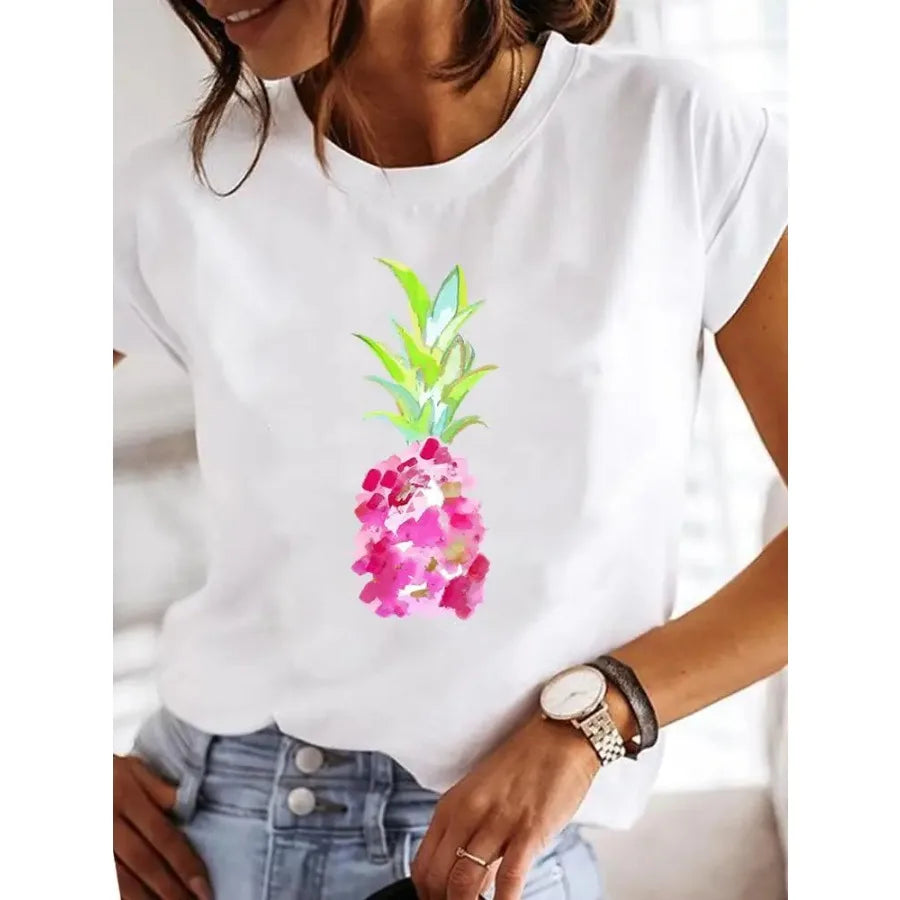 【New Arrival】Women's White Dragonfly Print Tee Let It Be Summer Casual Top