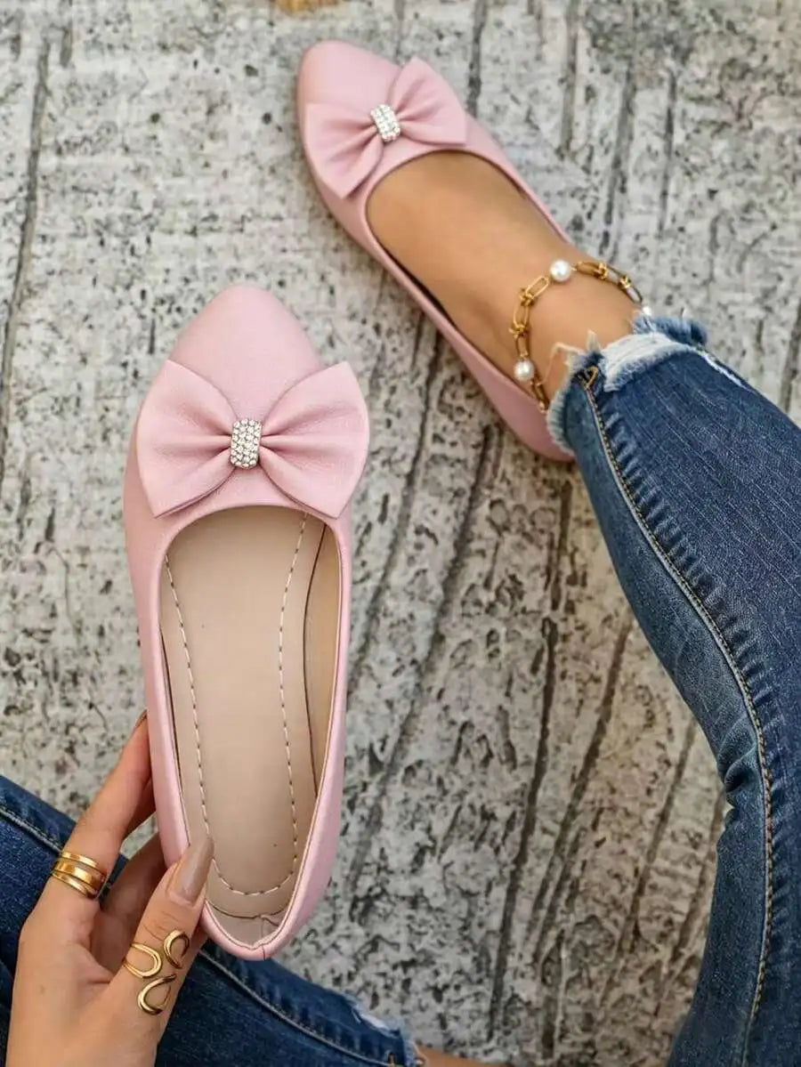 Womens Elegant Bow Flat Loafers, Spring Autumn Comfortable Casual Office Shoes