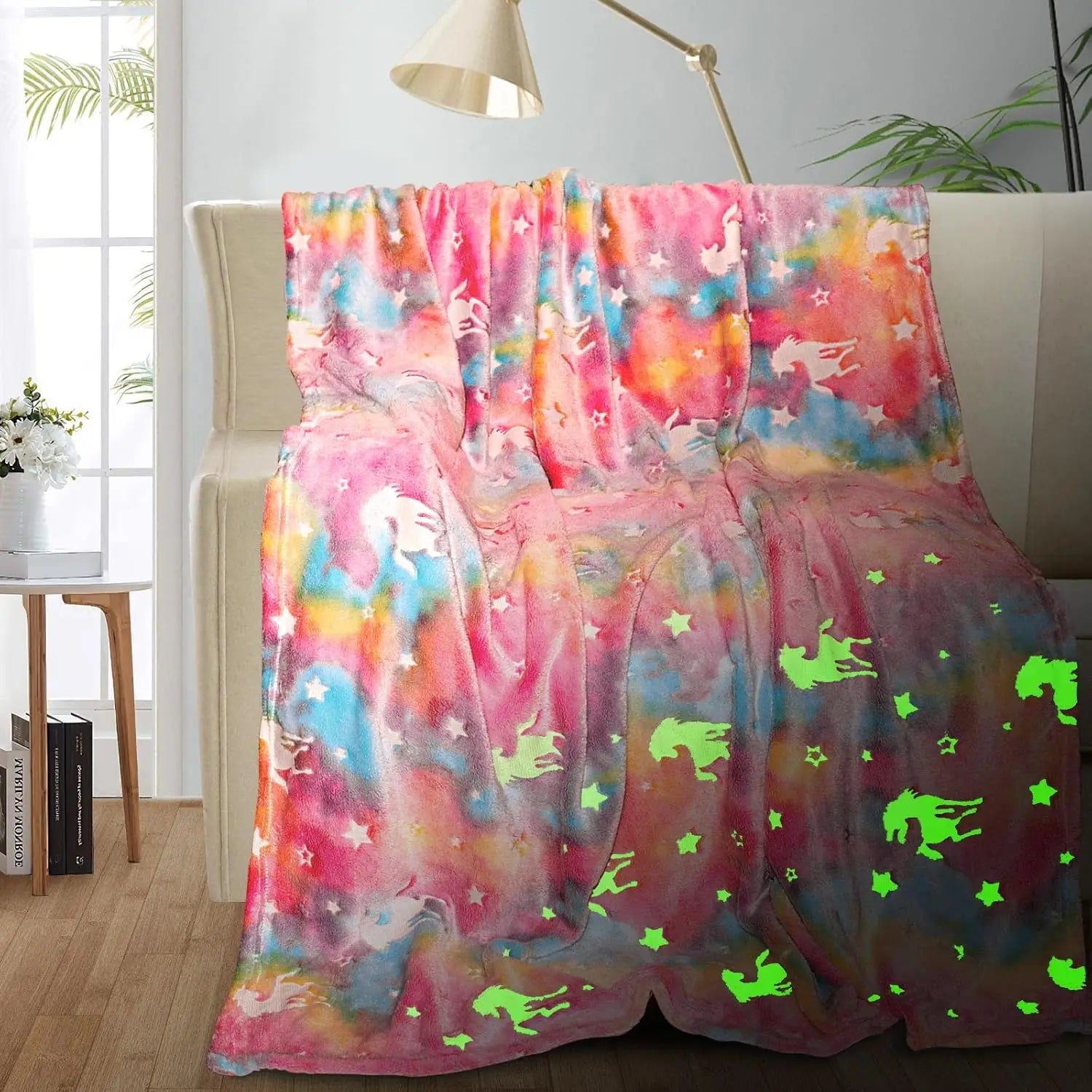 Unicorn Glow in The Dark Blanket, Unicorn Blanket for Girls/Kids, Unicorns Gifts for Girls Age 3-12, Toddler Blanket for Kids, S