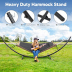 Outdoor Standing Patio Hammock with Foldable Stand in Dark Gray, Patent Pending
