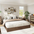 Queen Bed Frame, Wood Platform Bed with Sturdy Wooden Slats, Modern Minimalist Design, No Box Spring Needed, Easy Assembly, Walnut