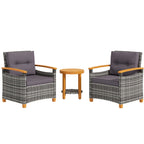 3 Pieces Wicker Patio Bistro Set Outdoor with Cushions, Gray