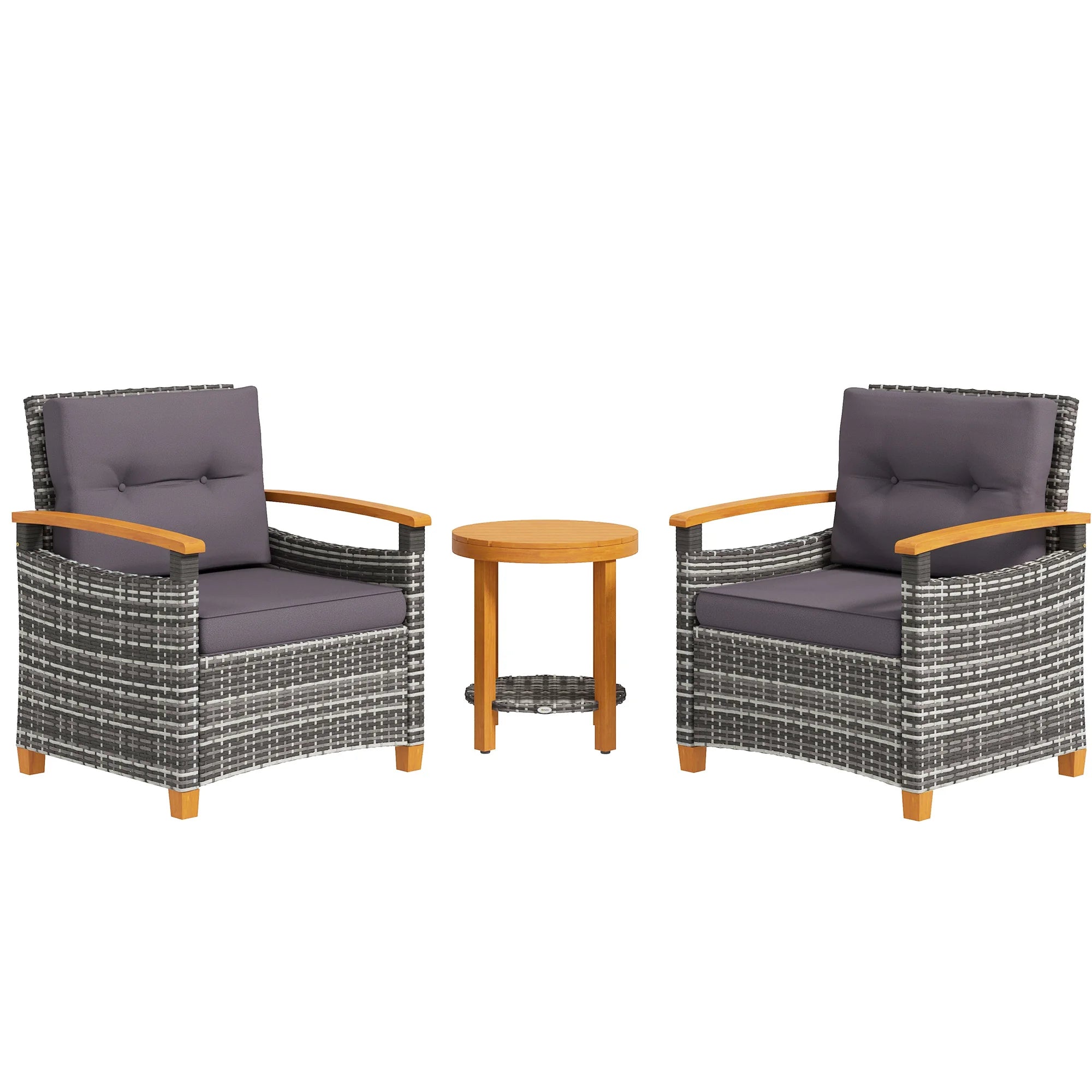 3 Pieces Wicker Patio Bistro Set Outdoor with Cushions, Gray