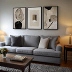 Set of 3 Framed Black Beige Neutral Abstract Canvas Wall Art Prints 24 X 36 Inch, Simple Tone Wall Decor for Living Room Hallway Stair Office Indoor Home Display
