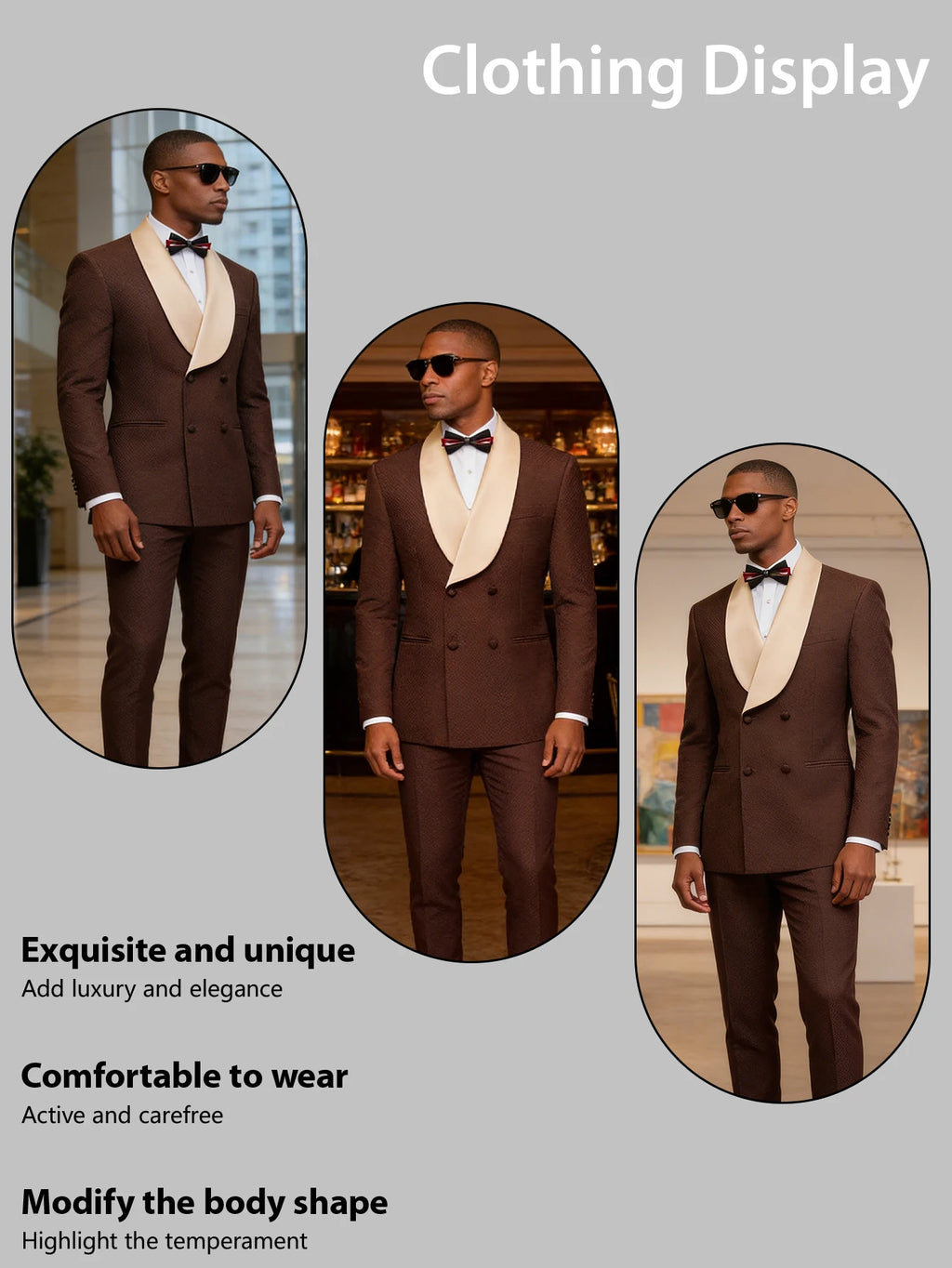 Men's Double Breasted Suit 2-Piece Set, Shawl Collar Waffle Texture Blazer Jacket & Pants, Formal Wedding Prom Business Wear
