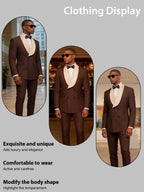 Men's Double Breasted Suit 2-Piece Set, Shawl Collar Waffle Texture Blazer Jacket & Pants, Formal Wedding Prom Business Wear