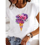【New Arrival】Women's White Dragonfly Print Tee Let It Be Summer Casual Top