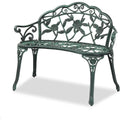 38.5 Outdoor Metal Rose Bench, 2-Person Cast Iron Antique Irish Style, Green Lawn Porch Yard Decor Furniture