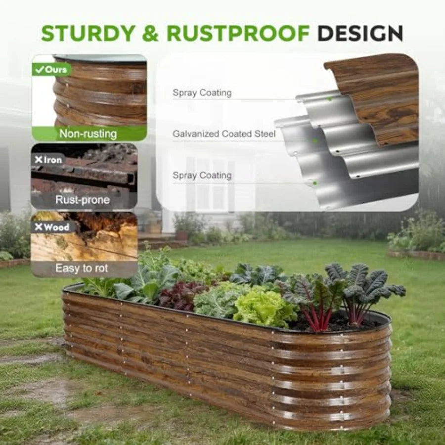 Galvanized Raised Garden Bed Outdoor- 2PCS 8x2x1.4ft Oval Steel Raised Beds for Gardening Metal Planter Box with Protective Str