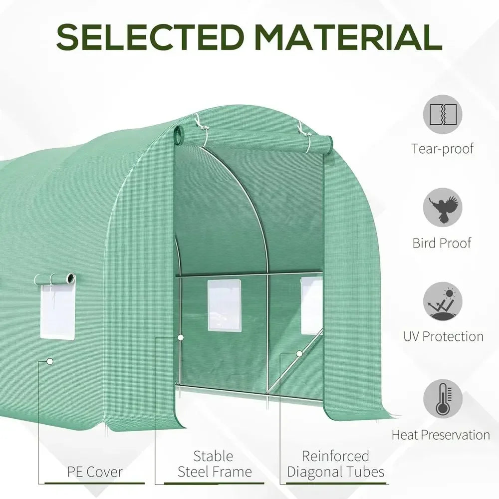 7x7x15 Walk-in Tunnel Greenhouse, Roll-Up Door, Windows, PE Cover, Ideal for Plant Growing in Backyard Garden