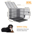 XXL XL Large Heavy Duty Dog Crate Strong Pet Cage Tear Resistant Square Tube Metal Kennel Playpen with Lockable Wheels and Tray
