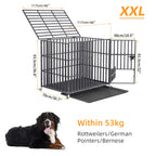 XXL XL Large Heavy Duty Dog Crate Strong Pet Cage Tear Resistant Square Tube Metal Kennel Playpen with Lockable Wheels and Tray