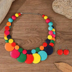 Africa Nigeria Jewelry Set Boho Double-layer Colored Geometric Round Wooden Beads Necklace Earrings For Women Trend 2025