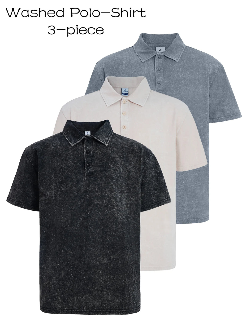 3 Pack Men's Casual Washed Quick Drying Breathable Lapel Short Sleeved Polo Shirt for Summer Casual Wear