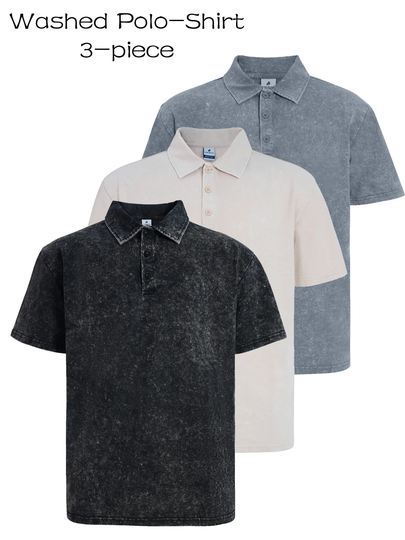3 Pack Men's Casual Washed Quick Drying Breathable Lapel Short Sleeved Polo Shirt for Summer Casual Wear