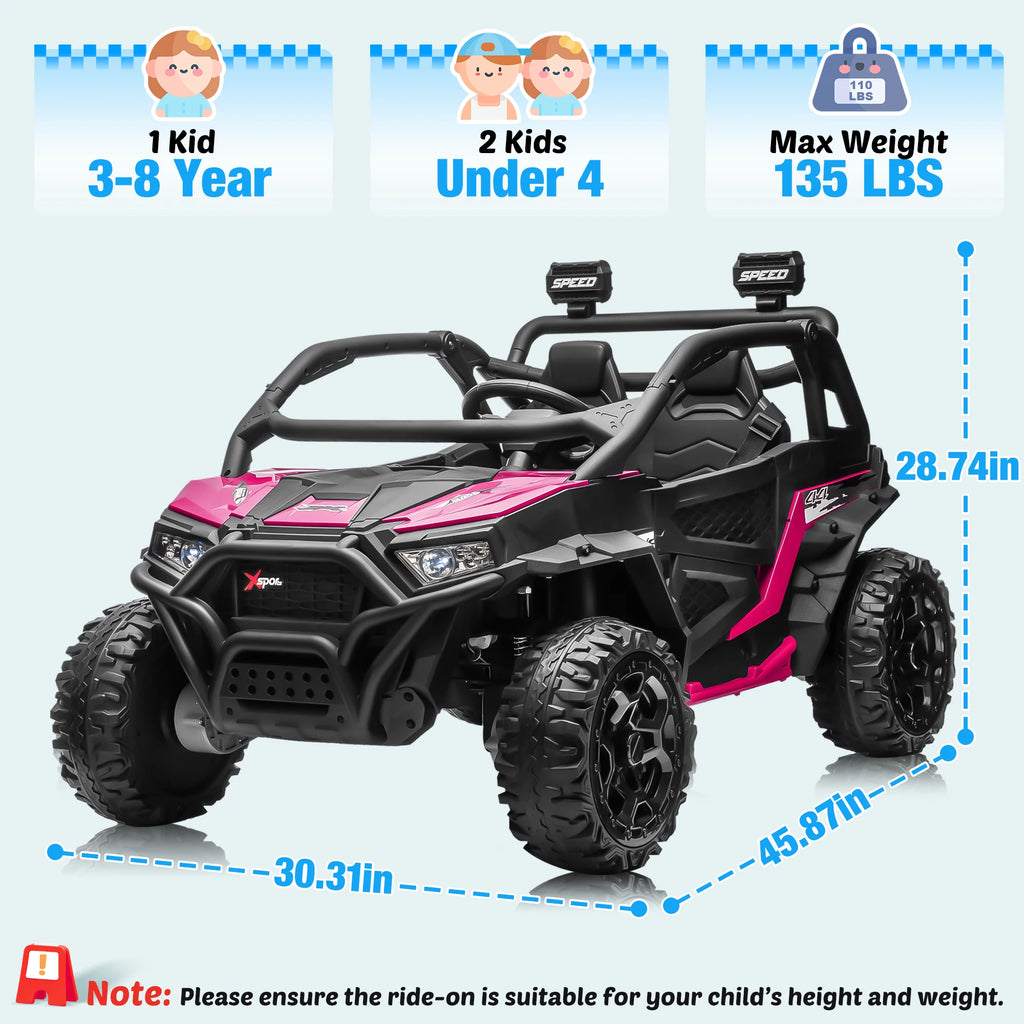 Joyracer 24V 4WD Kids Ride-On UTV, 4-Wheel Shock Absorption, Key Start, Slow Start, Music And LED Lights, 60-80 Mins Ride Time